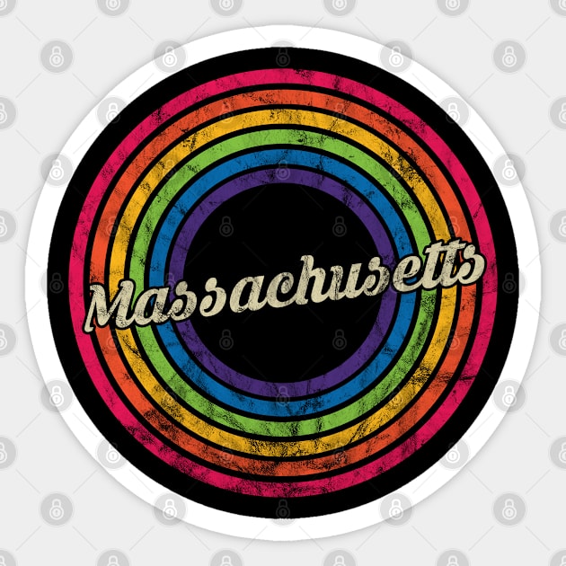 Massachusetts - Retro Rainbow Faded-Style Sticker by MaydenArt